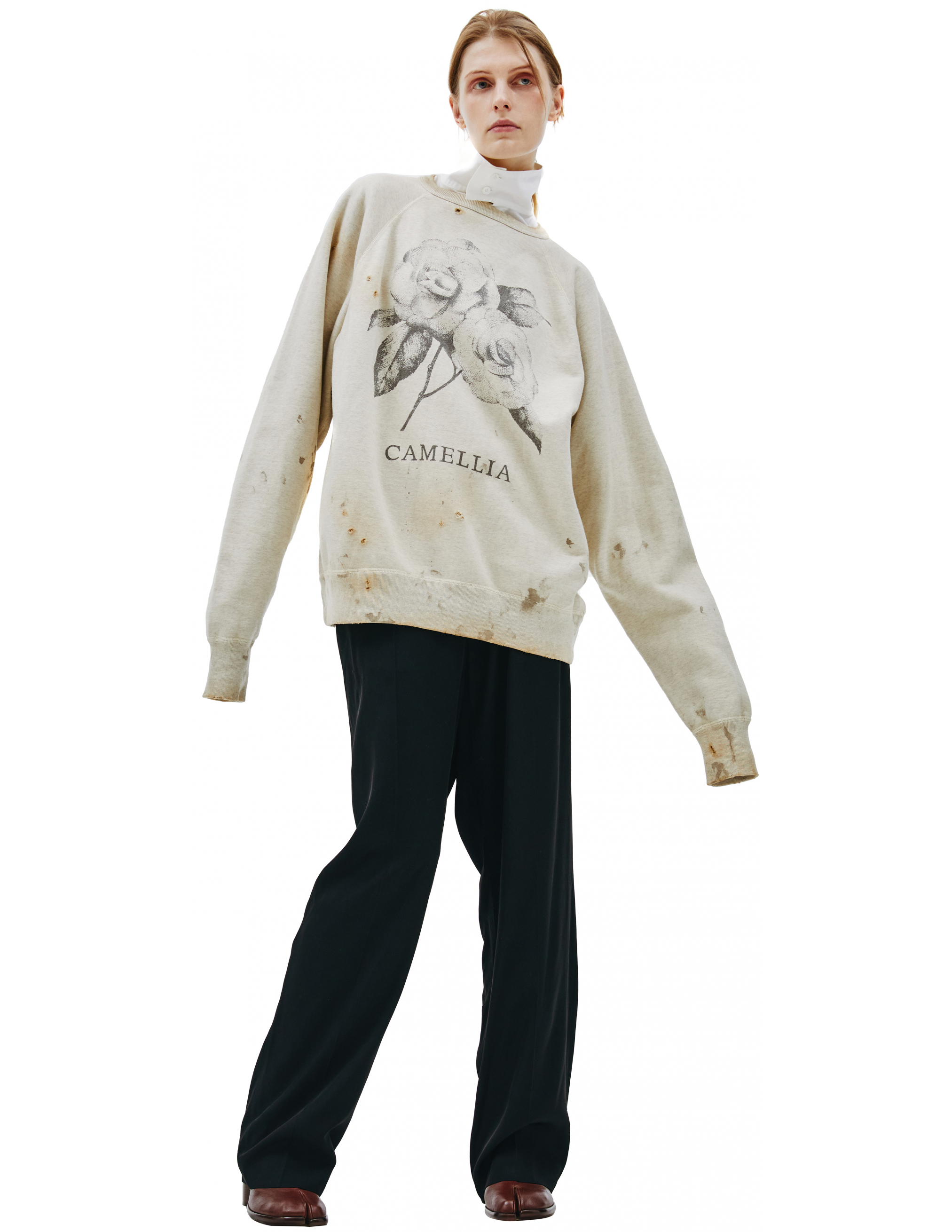 Бежевый свитшот с винтажной обработкой Saint Michael SM-A21-0000-029, размер XL;L;M - фото 1