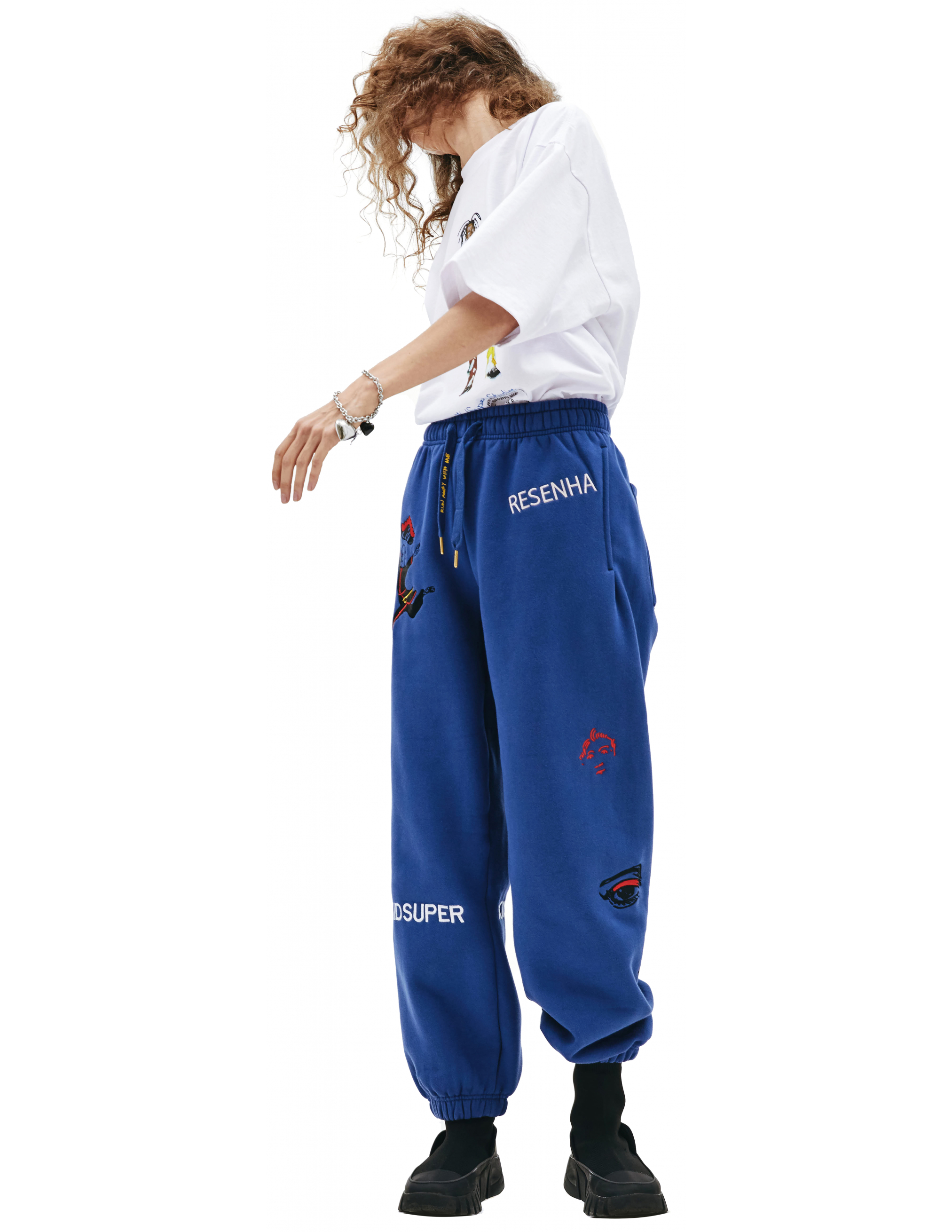 Синие брюки с вышивками KidSuper KSPF03/11, размер XXL;M;L KSPF03/11 - фото 1